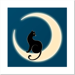 Night cat on the moon Posters and Art